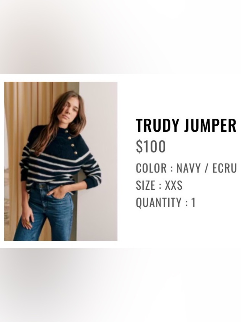 Sezane Black and White Striped Button-Neck Turtleneck Sweater - Picture 8 of 8